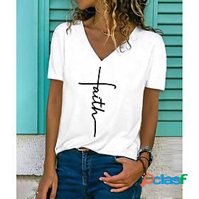 Womens T shirt Faith Graphic Text Letter V Neck Print Basic