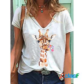 Womens T shirt Floral Flower Animal Print V Neck Basic Tops