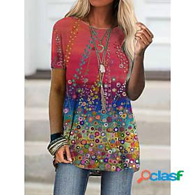 Womens T shirt Floral Graphic Print Round Neck Tops Basic