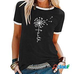 Womens T shirt Floral Graphic Round Neck Patchwork Print