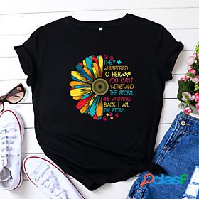 Womens T shirt Floral Graphic Text Print Round Neck Basic