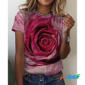Womens T shirt Floral Theme 3D Printed Painting 3D Flower