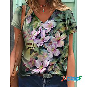 Womens T shirt Floral Theme 3D Printed Painting Floral 3D V