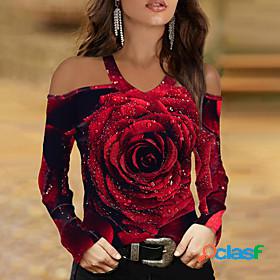 Womens T shirt Floral Theme 3D Printed Valentines Day