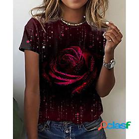 Womens T shirt Floral Theme 3D Printed Valentines Day 3D