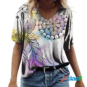Womens T shirt Floral Theme Abstract 3D Printed Floral 3D V