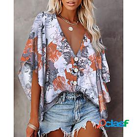 Womens T shirt Floral Theme Abstract Painting Floral Tie Dye