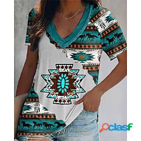 Womens T shirt Floral Theme Abstract Painting Geometric V