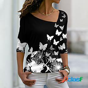 Womens T shirt Floral Theme Butterfly Painting Butterfly