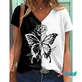 Womens T shirt Floral Theme Butterfly Painting Butterfly