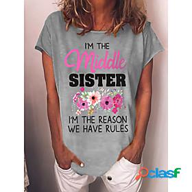 Womens T shirt Floral Theme Floral Letter Round Neck Basic