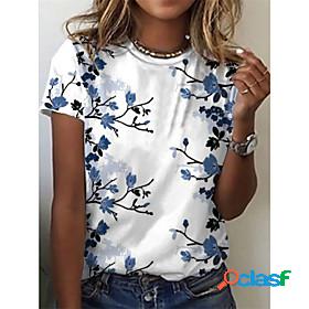 Womens T shirt Floral Theme Floral Round Neck Patchwork