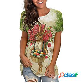 Womens T shirt Floral Theme Happy Easter Floral Rabbit