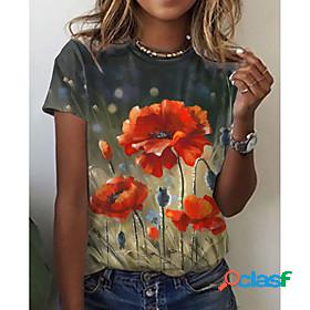 Womens T shirt Floral Theme Painting Floral 3D Round Neck