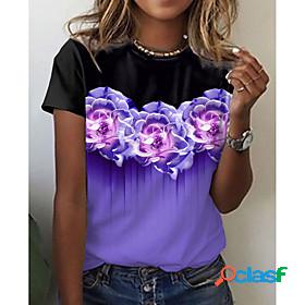 Womens T shirt Floral Theme Painting Floral Color Block