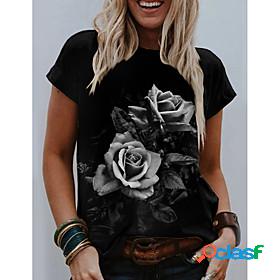 Womens T shirt Floral Theme Painting Floral Graphic Round