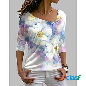 Womens T shirt Floral Theme Painting Floral Graphic V Neck