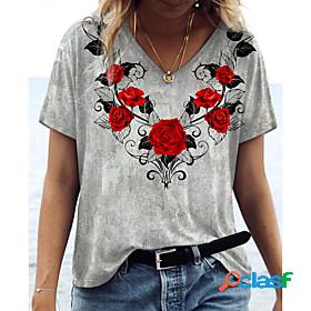 Womens T shirt Floral Theme Painting Floral Rose V Neck