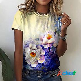 Women's T shirt Floral Theme Painting Floral Round Neck