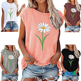 Womens T shirt Floral Theme Painting Floral Round Neck Print