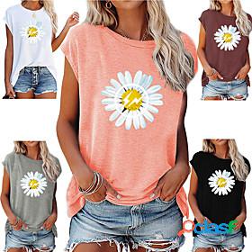 Women's T shirt Floral Theme Painting Flower Daisy Round