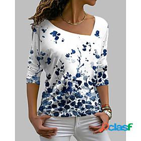 Womens T shirt Floral Theme Painting Long Sleeve Floral