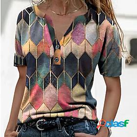 Womens T shirt Geometric Graphic Color Block V Neck Print
