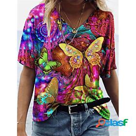 Womens T shirt Graphic Butterfly V Neck Print Basic Tops