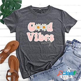 Womens T shirt Graphic Daisy Letter Round Neck Print Basic
