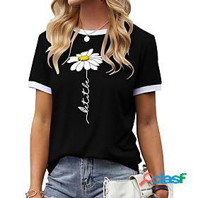 Womens T shirt Graphic Daisy Round Neck Patchwork Print