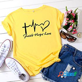 Women's T shirt Graphic Heart Text Round Neck Print Basic