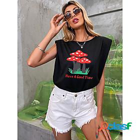 Womens T shirt Graphic Round Neck Print Basic Tops Black