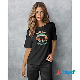 Womens T shirt Graphic Text Letter Round Neck Print Basic