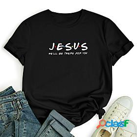 Womens T shirt Graphic Text Letter Round Neck Print Basic