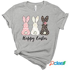 Womens T shirt Happy Easter Painting Plaid Leopard Rabbit