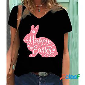 Womens T shirt Happy Easter Painting Text Rabbit Animal V