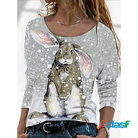 Womens T shirt Happy Easter Rabbit Animal Round Neck Basic