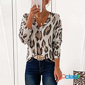 Womens T shirt Leopard V Neck Print Chinoiserie Tops Pink