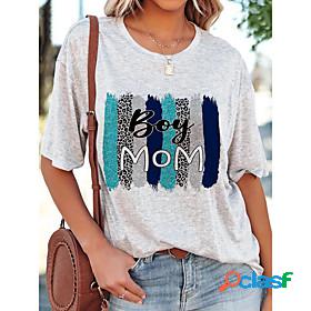 Women's T shirt Letter Round Neck Print Basic Tops Loose