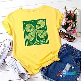Womens T shirt Lucky Floral Graphic Round Neck Print Basic