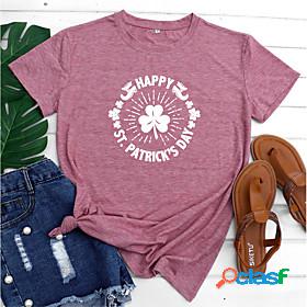Womens T shirt Lucky Graphic Letter Round Neck Print Basic
