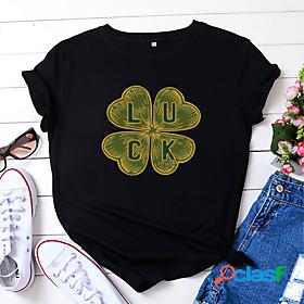 Women's T shirt Lucky Graphic Letter Round Neck Print Basic
