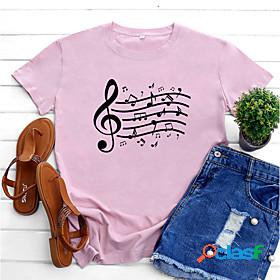 Women's T shirt Music Round Neck Print Basic Tops 100%