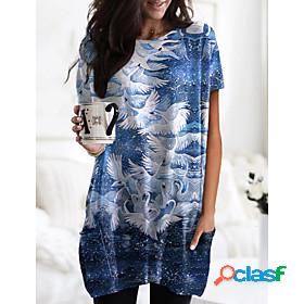 Womens T shirt Painting Animal Round Neck Pocket Print Basic