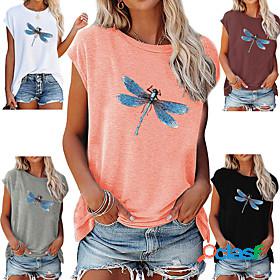 Womens T shirt Painting Animal Round Neck Print Basic Tops