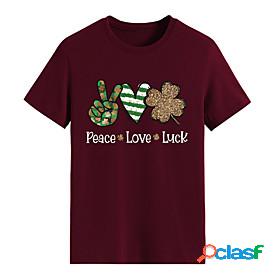 Womens T shirt Painting Couple Heart Leaf Peace Love Round