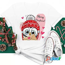 Womens T shirt Painting Heart Snowflake Animal Round Neck