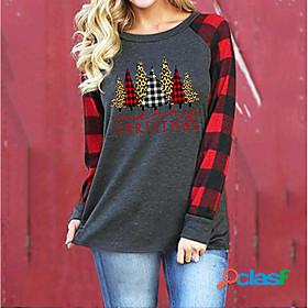Womens T shirt Painting Plaid Graphic Color Block Round Neck