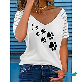 Women's T shirt Painting Striped Animal V Neck Print Basic