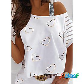 Womens T shirt Painting Striped Heart One Shoulder Cold